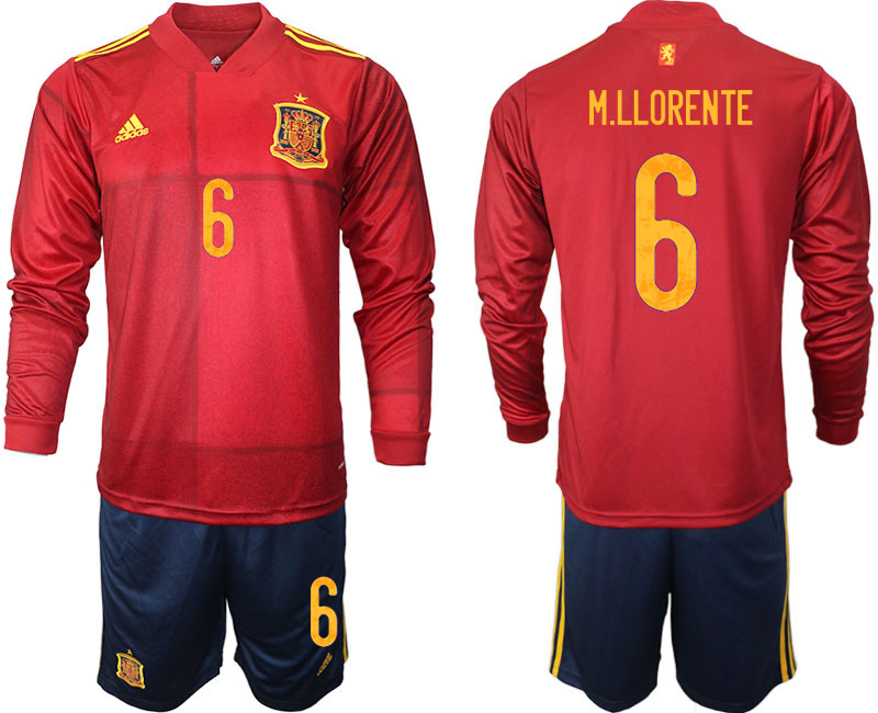 Men 2021 European Cup Spain home Long sleeve #6 soccer jerseys